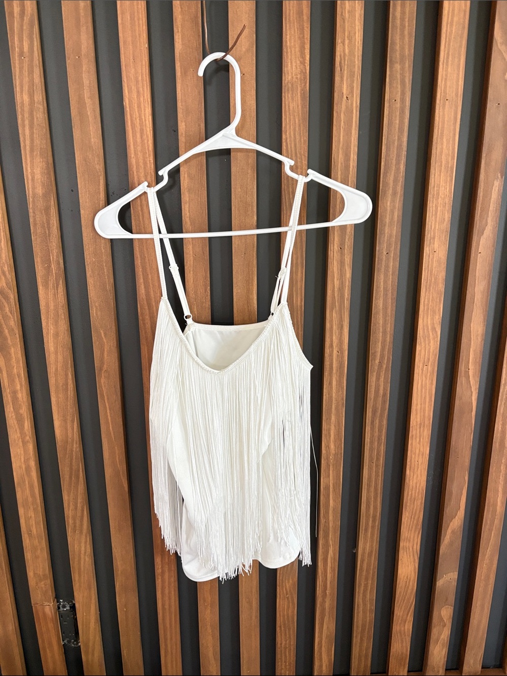 Source Unknown White Fringe Spaghetti-Strap Camisole